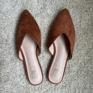 Women's Pointed Toe Mules/Loafers, Brown Suede, Size 7